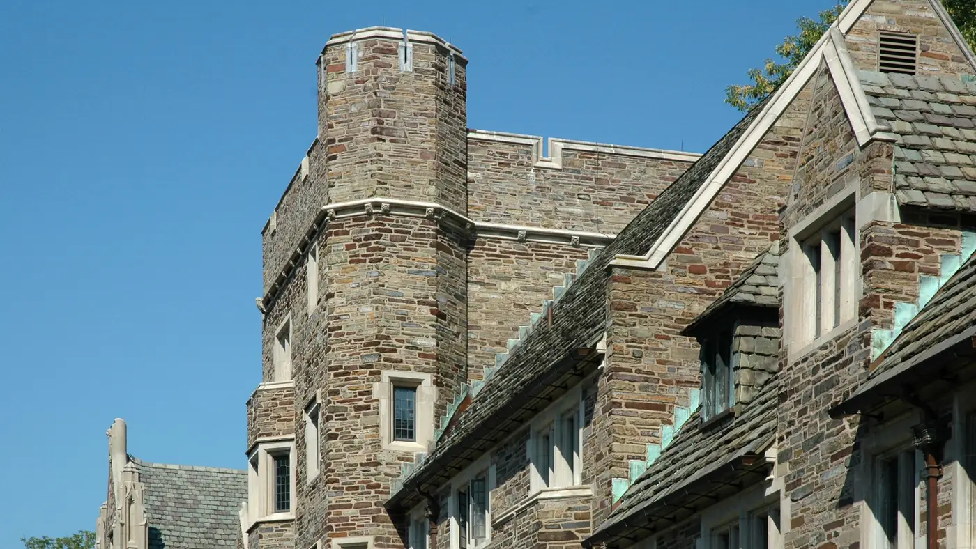 Stone residential hall architecture at Princeton University in New Jersey, United States.